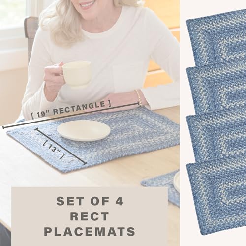 Homespice Denim Braided Placemats for Coastal Decor, Rect 13x19 Set of 4 - color: Denim