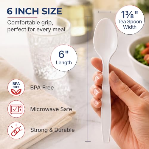 BluShine Extra Heavy Duty Plastic Teaspoons, Disposable Bulk Utensils