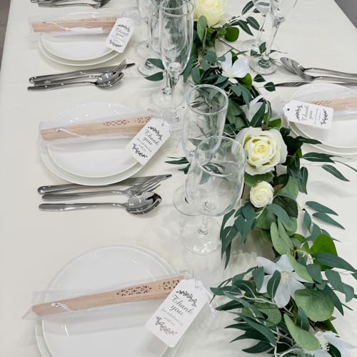 50 Sets Wooden Hand Fan Wood Handheld Folding Fans with Organza Bags and Thank You Tag and Tassels Wedding Party Favors