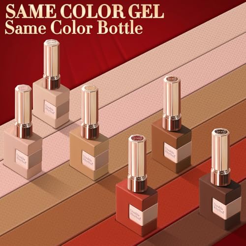 Double Rhythm 6 Pcs 15 ML Gel Polish Set Same Color Same Bottle Soak Off Gel Polish Kit Nail Art Manicure Salon DIY at Home for Women (Coffee Brown Nude Red Beige Pink-T6-5) - color: Coffee Brown