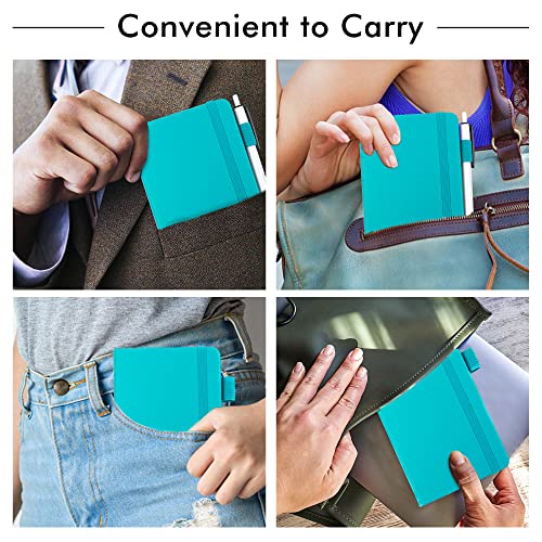 feela 6 Pack Pocket Mini Notebooks Bulk, Small Cute Memo Notepads Hardcover College Ruled Lined Journals with Pen Holder for School Business Work, with 6 Black Pens, 3.5”x 5.5”, A6, Emerald - color: A6 6 Emerald