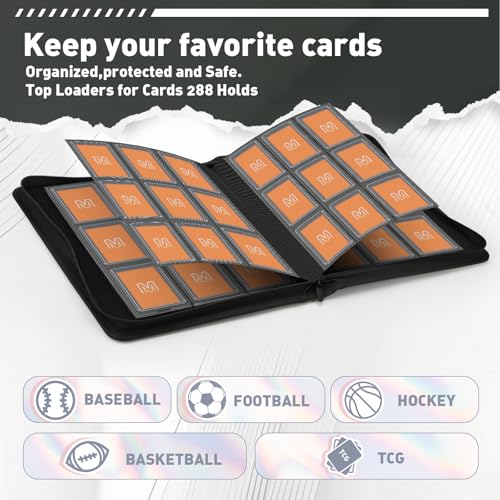 Toploader Binder, 9-Pocket 288 Cards Holder for 3"x4" Rigid Card Sleeves - color: 9Carbon Fiber Black