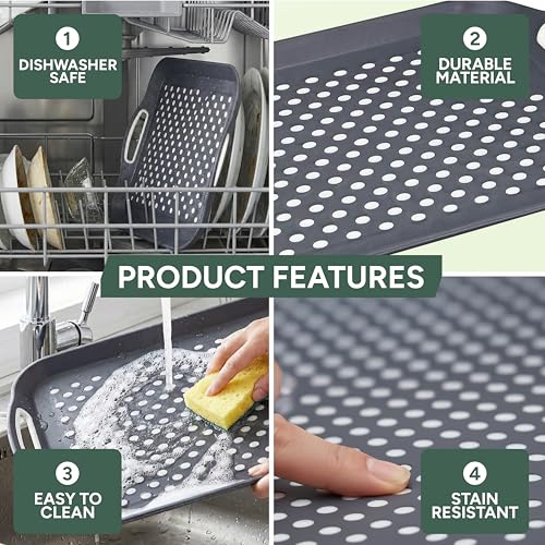 Zuvo Anti-Slip Food Serving Tray with Handles (Set of 2) – BPA-Free Plastic, Lightweight & Durable – Non-Slip Couch Trays for Eating & Drinks (Grey) - color: Gray