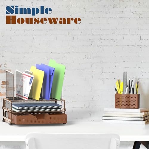 Simple Houseware Desk File Organizer for Office Supplies w/Drawer, Copper - color: Copper