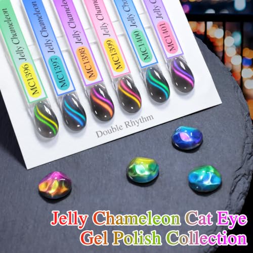 Double Rhythm Cat Eye Gel Nail Polish Set of 6 Same Color Same Bottle 0.5 Oz Shimmer Glitter with Magnet Holographic Reflective Magnetic UV Nail Polish Kit at Home (T6-120) - color: Chameleon Jelly