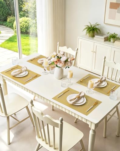 Leetaltree Gold Frame Placemats Set of 12 - Heat Resistant Woven Vinyl - color: C1- Gold Frame, size: Set of 12