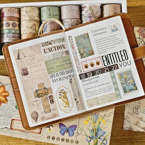 32 Rolls Vintage Rainbow Washi Tape Set Aesthetic Decorative scrapbook Tape - color: Brown vintage