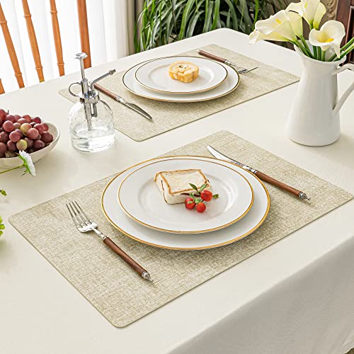 Romanstile Faux Leather Vinyl Placemats Set of 6, Beige - color: Beige