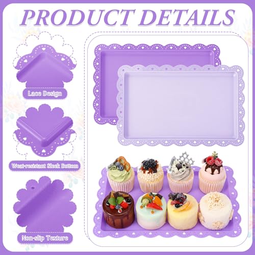 6 Pcs Purple Serving Trays Plastic Food Platters - color: Purple