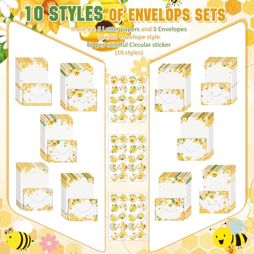 TaoBary 160 Pcs Bee Stationery Paper and Envelopes Set, 5.5 x 8.25'' - size: 8.25 x5.5 Inch, style: Bee