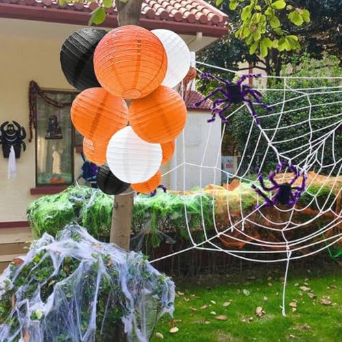 Orange Black White Paper Lanterns Decorative 12pcs Halloween Hanging Decorations for Graduation Thanksgiving Birthday Party Decorations - color: black,orange,white