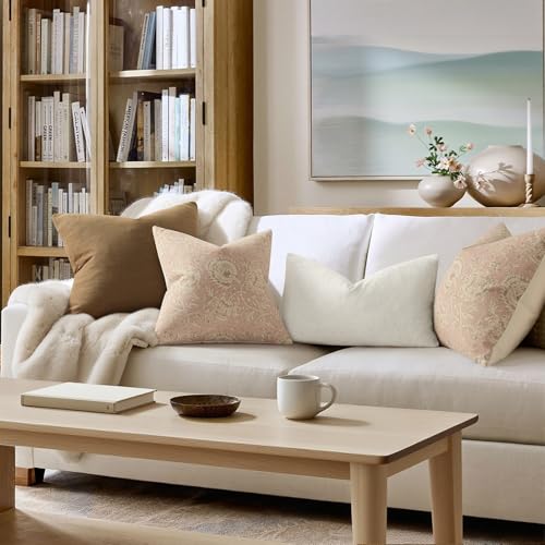 Vintage Floral Print Throw Pillow Covers 12x20 Set of 2 Neutral Modern Farmhouse Pillowcases Accent Decorative Cushion Covers Boho Home Decor for Couch Sofa Chair Bed Living Room, Champagne Pink - color: Champagne Pink, size: 20" x 12" (Pack of 2)