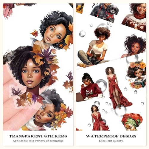 Bomichi Black Girl Sticker Book, 40 Sheets 283 Pcs Journaling Scrapbooking Stickers for Journaling Scrapbooking Bullet Journals Planners Letter Card Making Collage Art Crafts Water Bottle - color: Black Girl Stickers-1