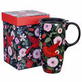 Topadorn 17oz Ceramic Coffee Mug with Lid, Cardinal Bird Floral Cup - color: Bird & Floral
