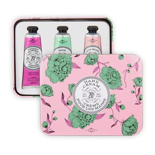 La Chatelaine Rose Hand Cream Trio Tin Gift Set, Ready-To-Gift Tin, Nautral, Made in France with 20% Organic Shea Butter, Nourishing and Moisturizing (Cherry Almond, Pear, Oud Rose) - style: Rose Trio