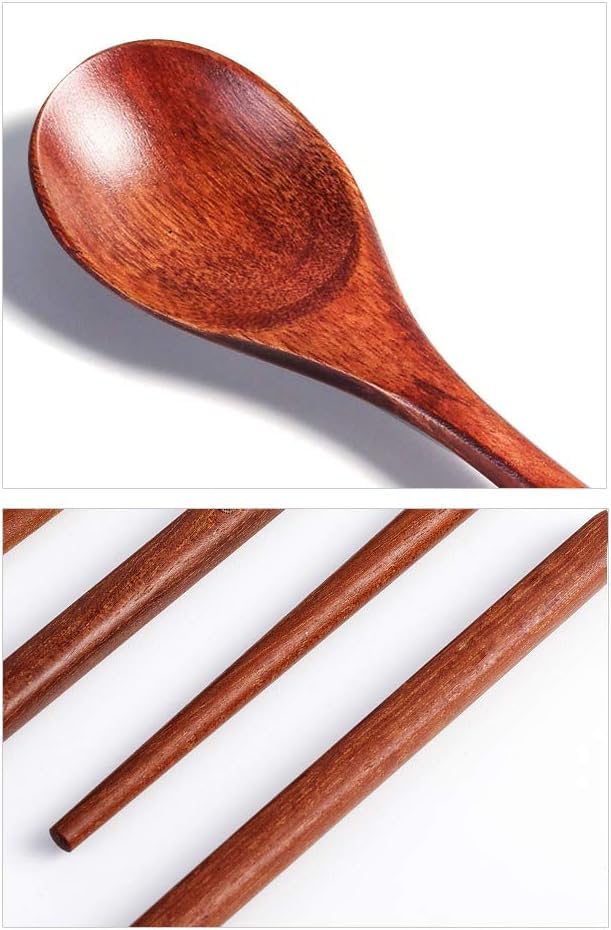 Wooden Chopsticks Spoon Set Korean Dinnerware Reusable Long Handle Spoons Chopsticks for Home Kitchen Restaurant (4 Sets)