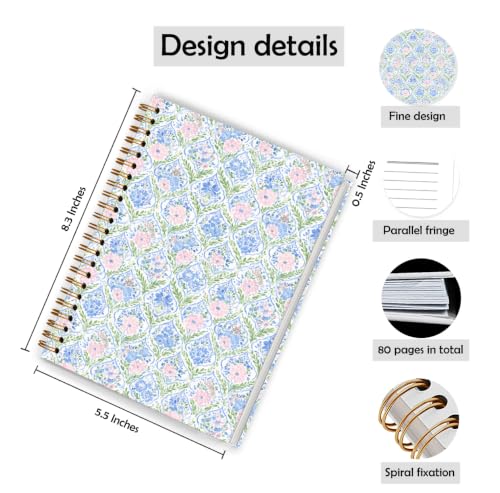 Qykwz Grandmillennial Pink and Blue Floral Spiral Notebook 5.5x8.3 - color: Color_L