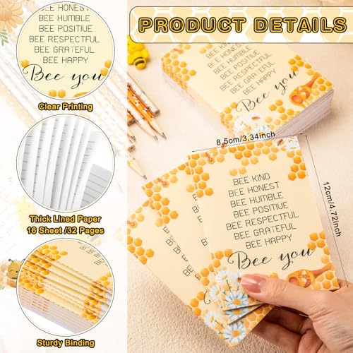 Fuyoooo 36 Sets Bee Party Favor Bulk Inspirational Notepads Pencil Mini Erasers Greeting Card Bee Themed Classroom Decor Party Supplies School (Cute)
