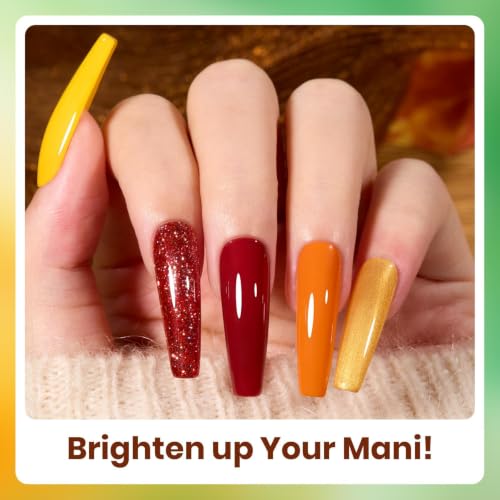 Beetles Fall Gel Nail Polish Set, Yellow Orange Burgundy Green Glitter - color: A - Mixed Finishes | Golden Autumn Realm