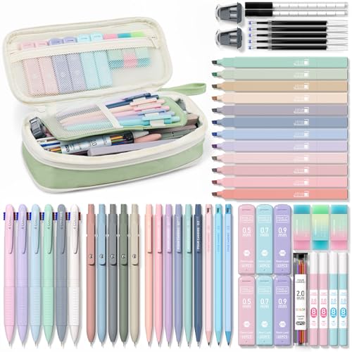 Four Candies 56PCS School Supplies with Pencil Case, Stationery Set, Green - color: Green