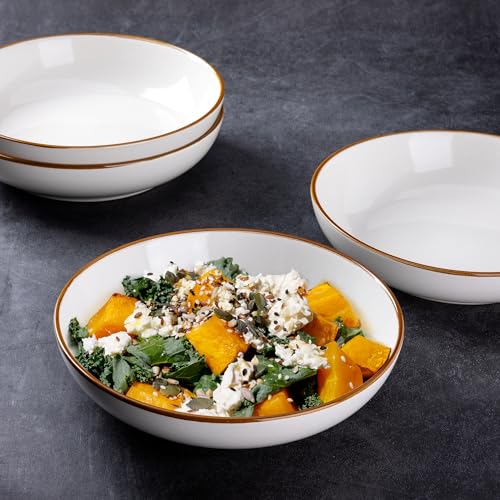 AmorArc 8.5’’ Ceramic Pasta Bowls Set of 6, 36oz Large Stoneware Bowls Set - color: Pearl White, size: Set of 6