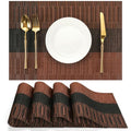 Placemats Set of 4, Vinyl Woven Heat-Resistant Place Mats - color: Black Brown, size: Set of 4