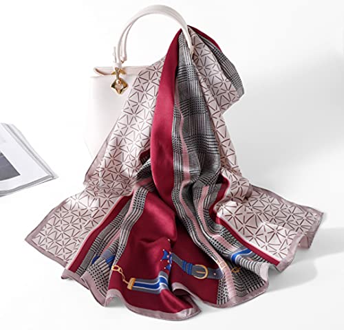 ANDANTINO 100% Silk Long Scarf-Women Large Oblong Shawls with Gift Packed - color: Chains-red