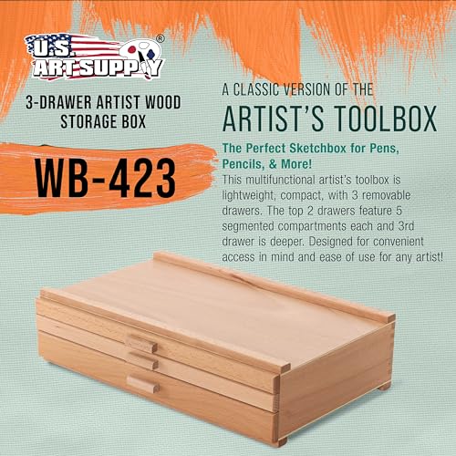 U.S. Art Supply 3-Drawer Artist Tool Supply Box with Storage Drawers