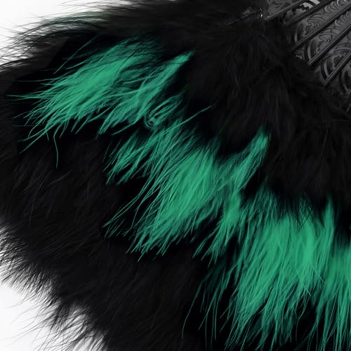 BABEYOND 1920s Marabou Feather Folding Hand Fan - color: Blackgreen