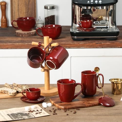 vicrays Ceramic Tea Mug Infuser - Large Cup 16 oz Hot Loose Steeping Handle Teacup with Leaf Infuser Spoon Lid - Tall Glazed Strainer Coffee Mug Microwave Safe - Cherry Red - color: Cherry Red