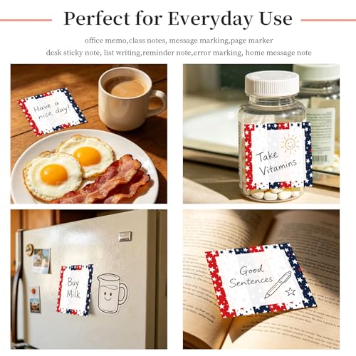 Sticky Notes 3x3 Inches, Cute Self-Stick Note Pads, Funny Memo Pads, Easy to Post Sticky Notes for Office, Home & Notebook Colorful USA Star Pattern - color: Colorful Usa Star Pattern