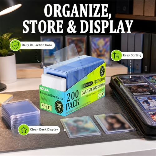 4000 Card Sleeves Hard Plastic, RCPLAGA 3"X 4" Trading Card Holder, 35PT - size: 2000 Hard Sleeves + 2000 Soft Sleeves