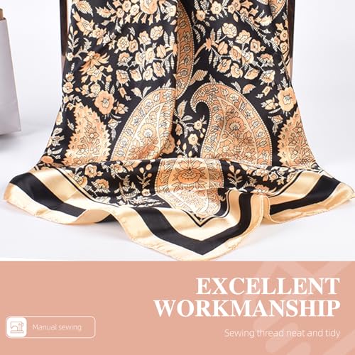 35 Inches Silk Head Scarf-Satin Hair Scarves Silk Bandana Scarf Headscarf for Women's Fashion Scarves - color: Camel-large Cashews