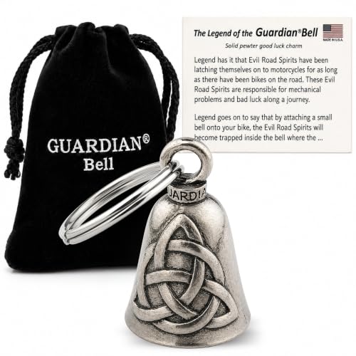 Guardian Bell Celtic Good Luck Bell w/Keyring & Black Velvet Gift Bag | Motorcycle Bell | Lead-Free Pewter | Made in USA - color: Silver