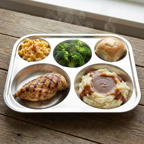 Korean Stainless Steel Divided Plates for Adults & Teens, L Size, 2-Pack - size: 5 Compartments (13x11Inch)