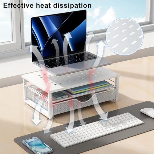 gianotter Computer Monitor Stand Riser with Drawer - color: White, size: 14.1L x 9.64W x 5.9H Inch