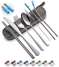 Travel Utensils Set with Case Reusable Portable Cutlery Set Stainless Steel 8pcs Including Dinner Knife Fork Spoon Chopsticks Straws(Silver) - color: Silver