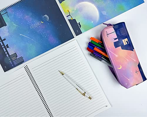 Korean Aesthetic Spiral Notebook Set, 4 Pack, Cute Scenery Design, Lined - style: Lined Notebook