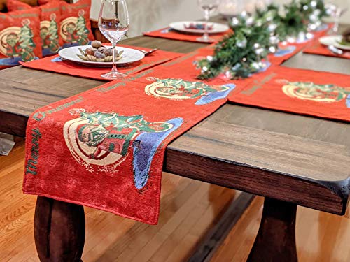 DaDalogy Red Merry Christmas Santa Claus Placemats Set of 4 Festive Winter Holiday Tapestry - Cotton Linen Wove Dining Room Table Mats - 13” x 19” (17615) - color: Red Santa Claus