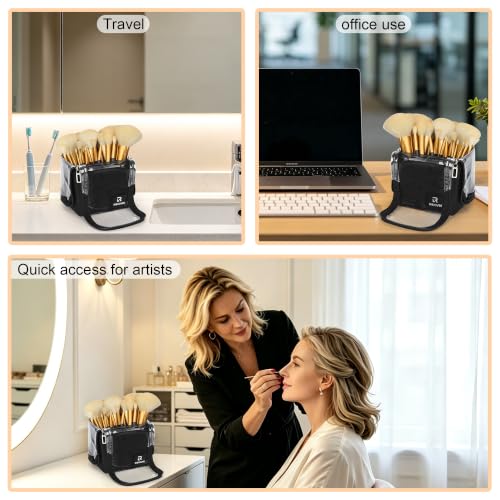 Relavel Makeup Brush Bag, Foldable Stand Up Large Makeup Brush Holder