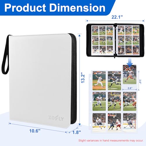 50 Pack 9 Pocket Card Binder, 3 Ring Premium Zip Trading Card Binder, 900 Large Capacity Top Loading Card Storage Album, PU Card Collection Binder for TCG, MTG, Baseball Hockey Sport Cards, White - color: White