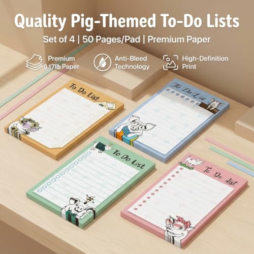 4 Pads Pig Cute Sticky Notes 4x6 Funny Post it Notes Animal Stationary - color: Pig