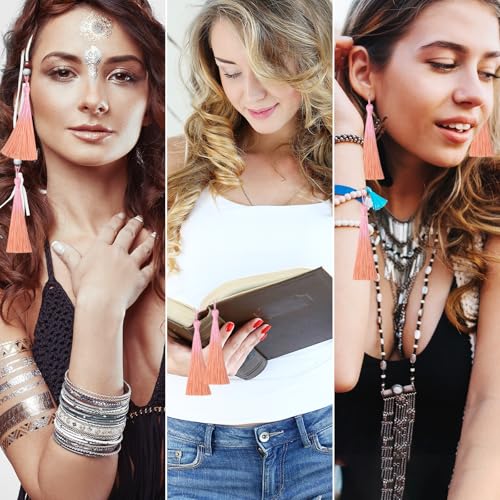50Pcs 5 Inch Bulk Bookmark Tassel Kit for Graduation, Keychain(Pink Orange) - color: Pink&orange