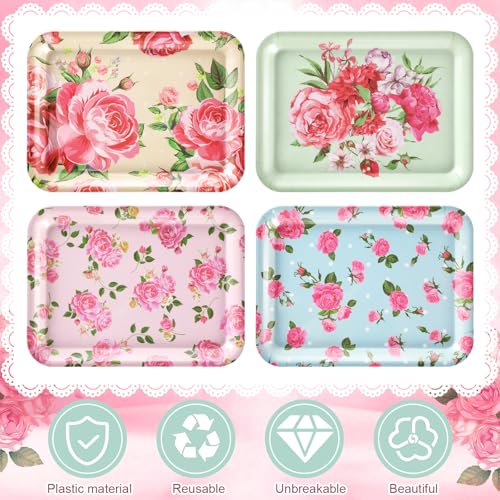 4 Pieces Flowers Serving Trays Melamine Platters - color: Flower, size: Colorful