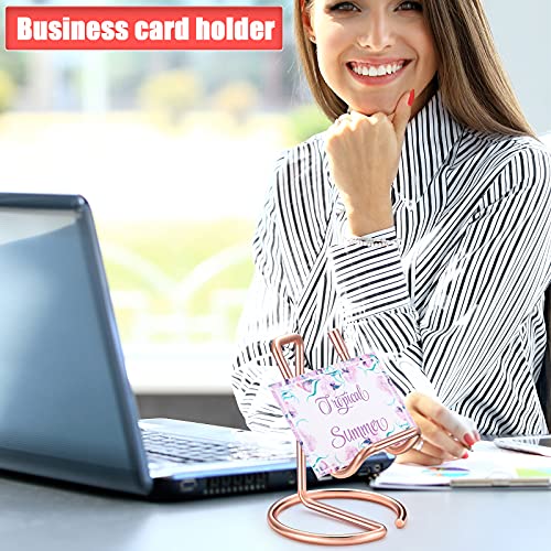 2 Pieces Metal Business Card Holder for Desk - color: Rose Gold