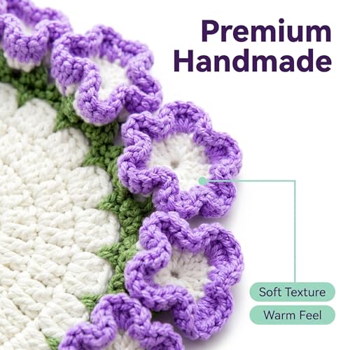Flower Crochet Coasters Set, Handmade Bouquet Coaster with Crochet Plant Pot, Cute Drink Coasters for Desk Coffee Table, Foldable Decorative Coasters for Home Office Decor Gift (Purple) - color: Purple