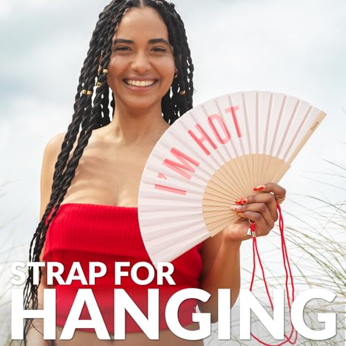 Fisura – Original folding fan with message I’m h*t, wooden handheld fan for women, perfect for rave, wedding, party, birthday, gift or fun summer decoration - color: I'm H*t, Beige