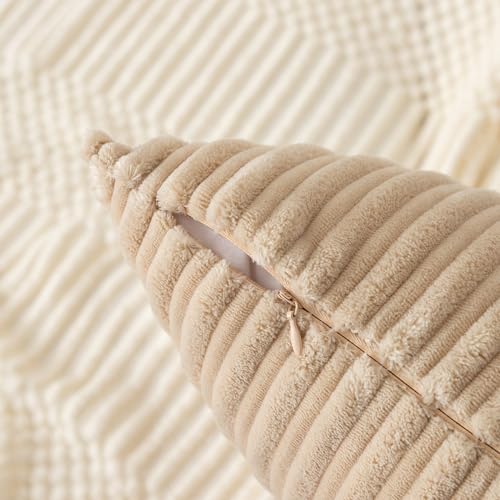 Kevin Textile Striped Corduroy 18”x18” Pillow Covers 2 Pack, Beige - color: Beige, size: 18" x 18" (Pack of 2)