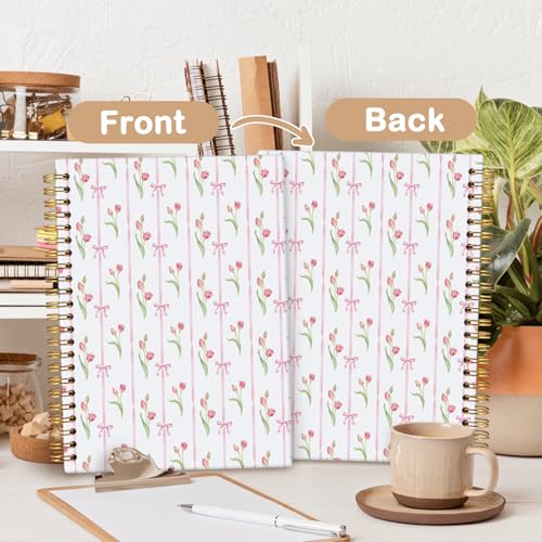 MOFUYU Tulips Spiral Journal Notebook for Women,Cute Notebook - color: Tulip(pink)