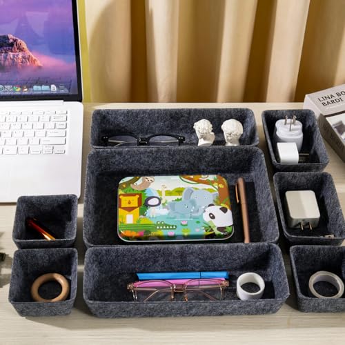Felt Desk Drawer Organizer, 8pcs Shallow Storage Trays Bins, Office Accessories Box Inserts College Jewelry & Makeup Boxes Containers(Black) - color: Black